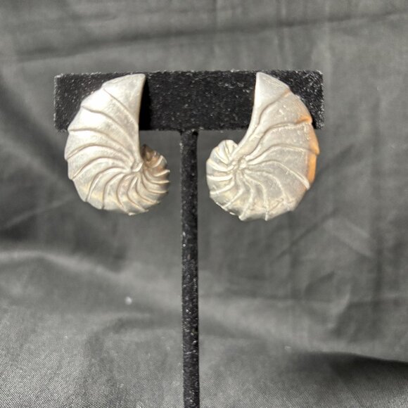 Pewter Maurice Milleur  Nautilus Shell Earrings.  Free Shipping. - Picture 1 of 2